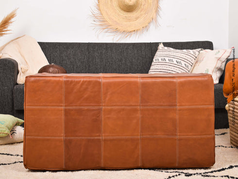 Handcrafted Moroccan Leather Pouf Ottoman - Elegant & Versatile Décor